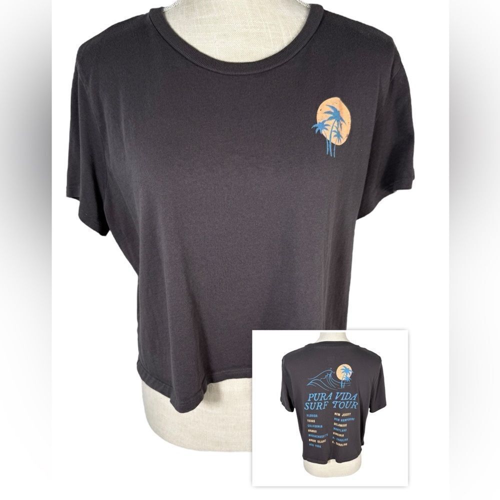 Pura Vida Grey Surf Tour Cropped Tee T-Shirt